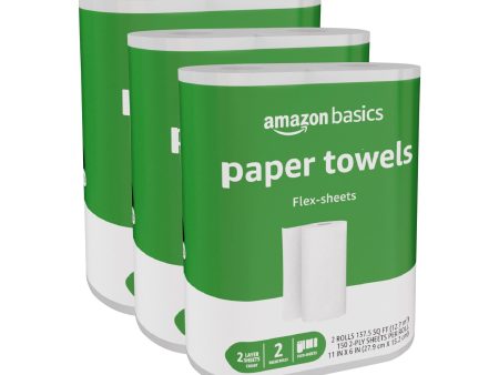 Amazon Basics 2-Ply Flex-Sheets Paper Towels, 6 Basics Rolls = 16 Regular Rolls, Everyday Value with 150 Sheets per Roll Online Sale