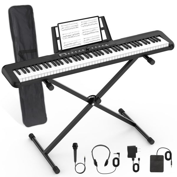 88 Key Piano Keyboard Beginner Electric Digital Piano with Full Size Semi Weighted Keys,Sustain Pedal, Power Supply, Stand, Carrying Case,Headphones For Sale