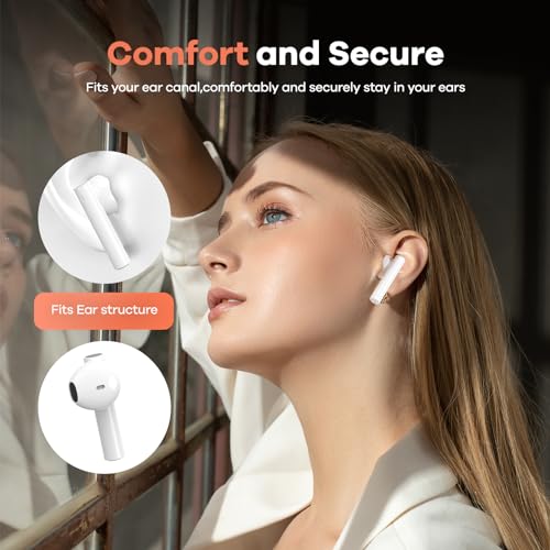 Foxeye Bluetooth Earbuds, Bluetooth 5.4 Headphone, Touch Control Ear Bud with Charging Case, Noise Cancelling in-Ear Earphones with Microphone for Workout Sleeping (White) on Sale