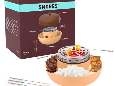 Electric S mores Maker Tabletop Indoor, Flameless Marshmallow Roaster, Smores Kit with 4 Compartment Trays and 4 Forks, Housewarming Gifts for New House Hot on Sale