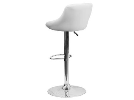 White Vinyl Bucket Seat Adjustable Height Barstool with Diamond Pattern Back and Chrome Base Cheap