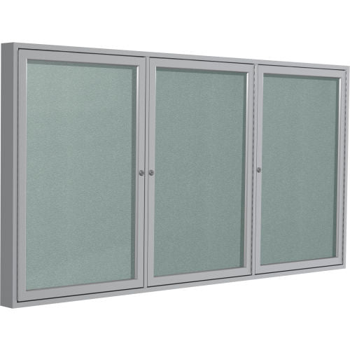 Enclosed Bulletin Board, Outdoor, 3 Door, 72 W x 36 H, Silver Vinyl Silver Frame Online Sale