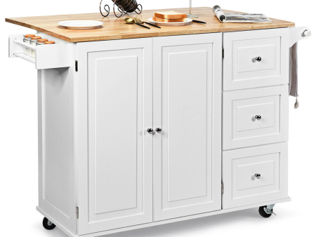 Drop-Leaf Kitchen Island Trolley Cart Wood Storage Cabinet w  Spice Rack White For Cheap