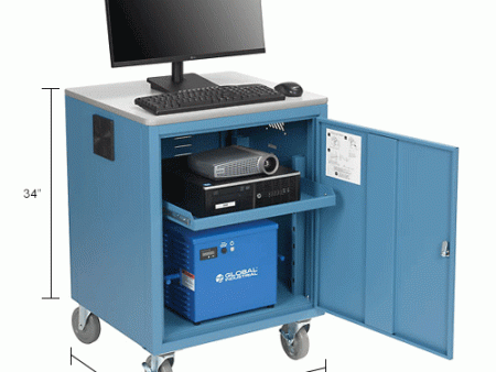 Mobile Powered Audio Visual Cart w  Lockable Cabinet, 40AH Battery Supply